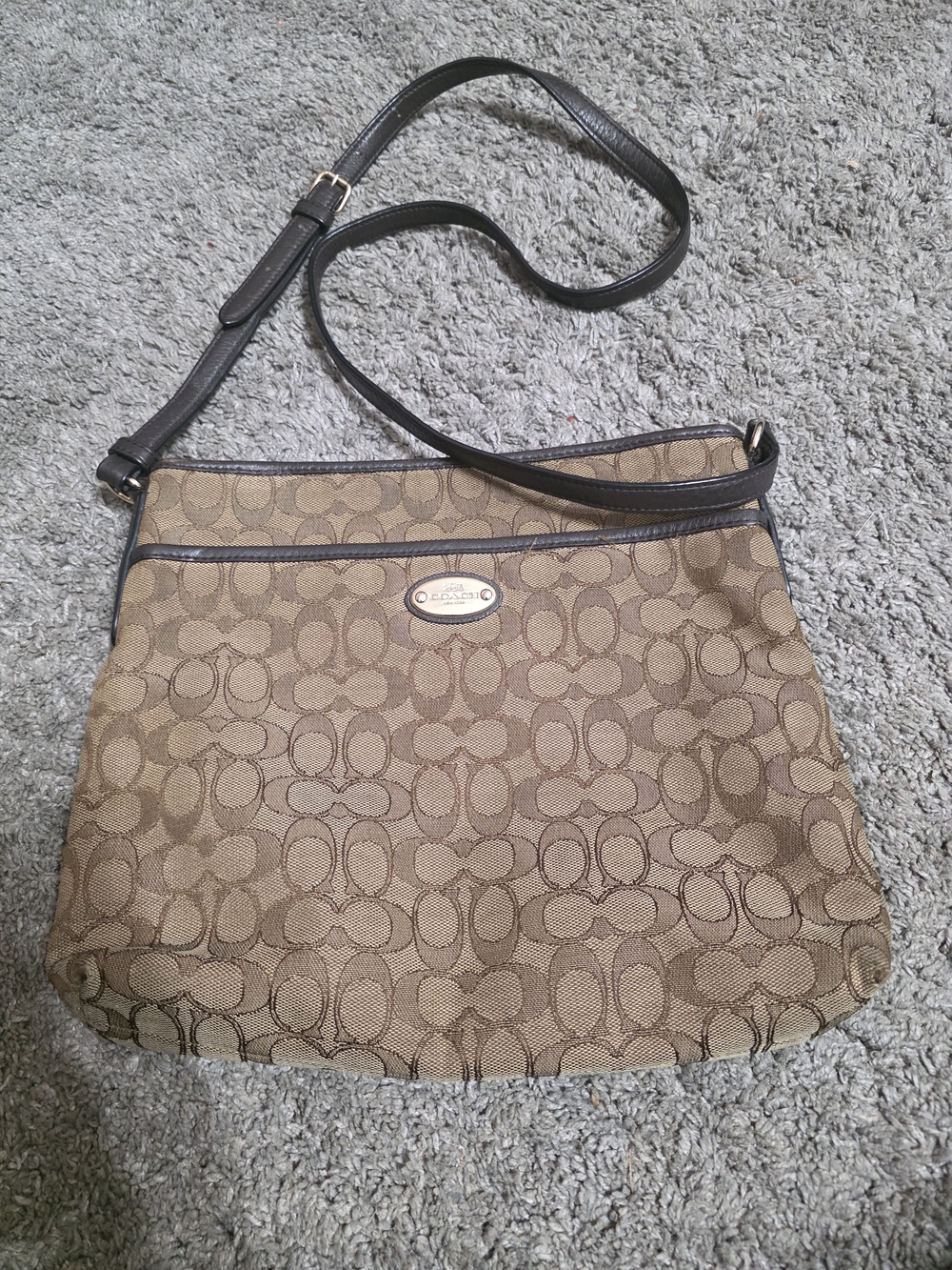Coach Brown Signature Canvas Crossbody with Dark Brown Trim